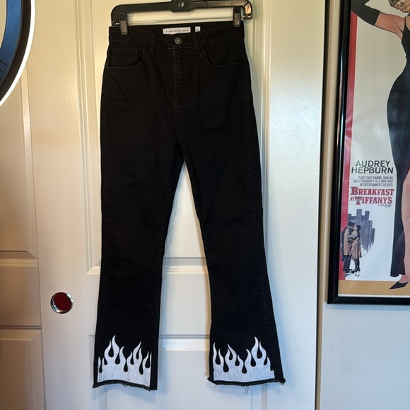 NWT Subdued Black Crop Flare Button Fly Raw Hem Front and Pocket White F… - Picture 1 of 10